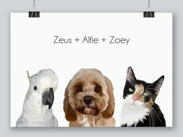 three pet portrait